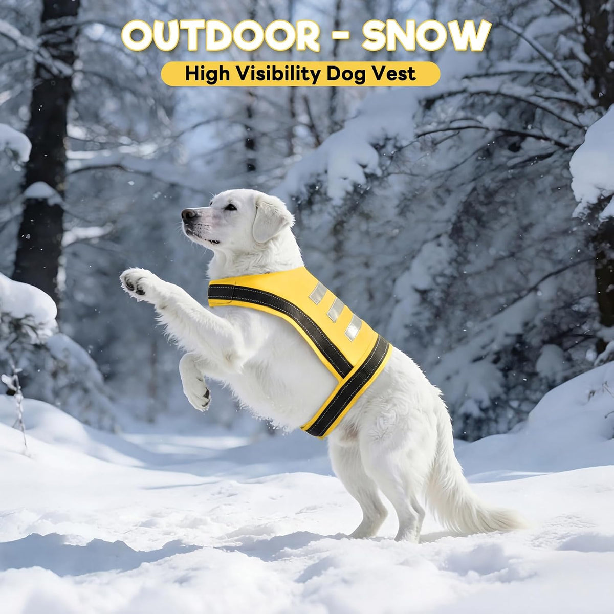 Dog Reflective Vest, High Visibility Safety Vest for Small Medium Large Dogs, Easy-On Adjustable Reflective Jacket for Outdoor Hunting Night Walking Jogging, Bright Yellow