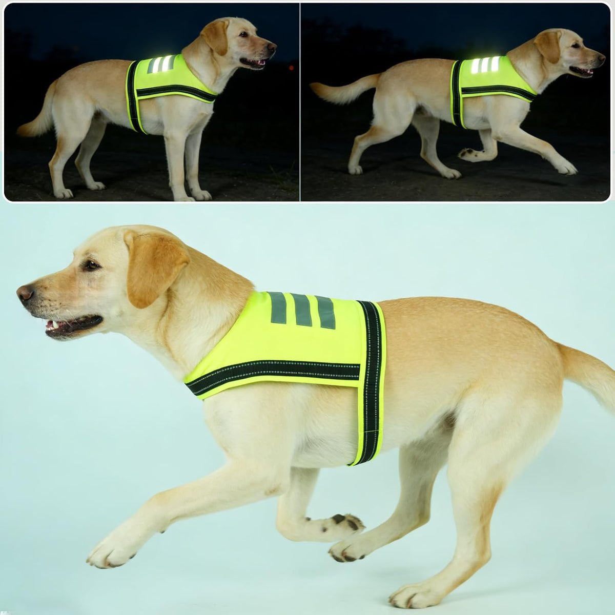 Dog Reflective Vest, High Visibility Safety Vest for Small Medium Large Dogs, Easy-On Adjustable Reflective Jacket for Outdoor Hunting Night Walking Jogging, Bright Yellow