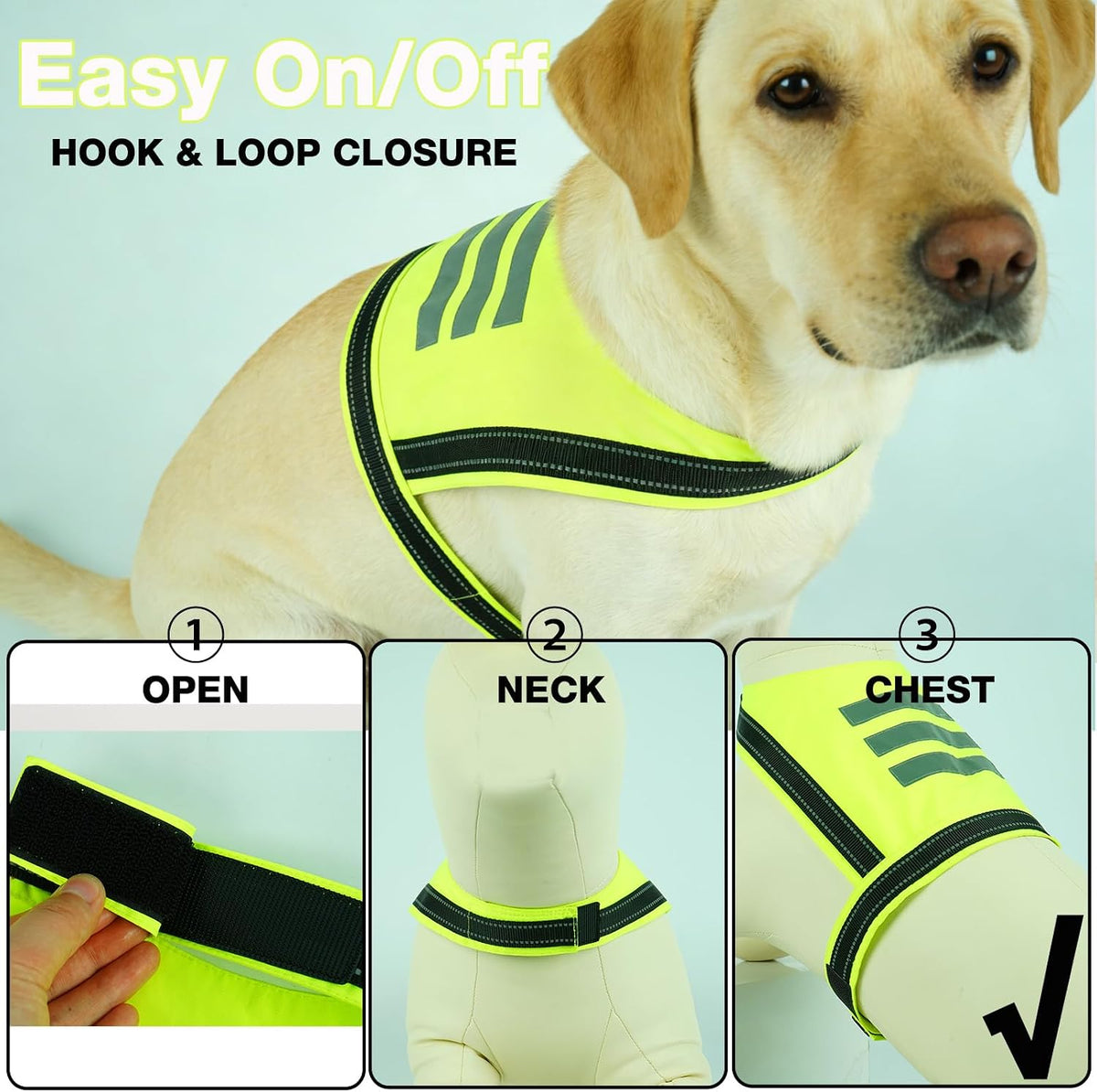 Dog Reflective Vest, High Visibility Safety Vest for Small Medium Large Dogs, Easy-On Adjustable Reflective Jacket for Outdoor Hunting Night Walking Jogging, Bright Yellow