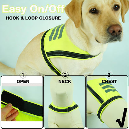 Dog Reflective Vest, High Visibility Safety Vest for Small Medium Large Dogs, Easy-On Adjustable Reflective Jacket for Outdoor Hunting Night Walking Jogging, Bright Yellow
