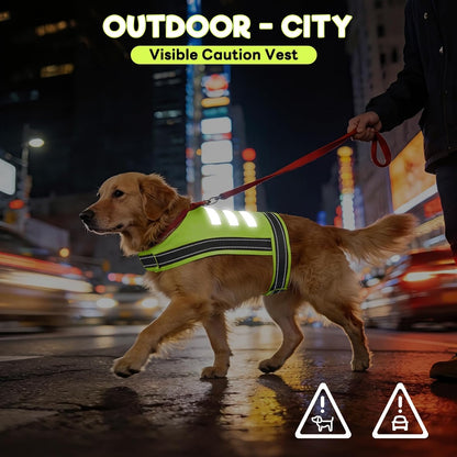 Dog Reflective Vest, High Visibility Safety Vest for Small Medium Large Dogs, Easy-On Adjustable Reflective Jacket for Outdoor Hunting Night Walking Jogging, Bright Yellow