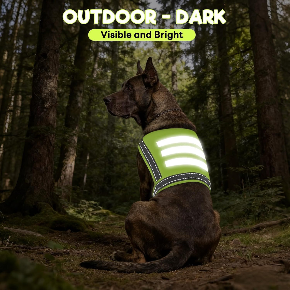 Dog Reflective Vest, High Visibility Safety Vest for Small Medium Large Dogs, Easy-On Adjustable Reflective Jacket for Outdoor Hunting Night Walking Jogging, Bright Yellow