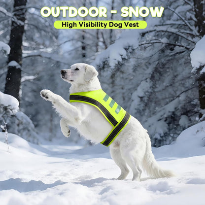 Dog Reflective Vest, High Visibility Safety Vest for Small Medium Large Dogs, Easy-On Adjustable Reflective Jacket for Outdoor Hunting Night Walking Jogging, Bright Yellow