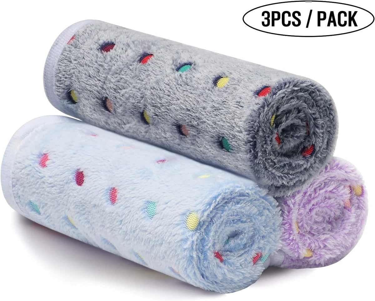 1 Pack 3 Blankets Super Soft Cute Dot Pattern Pet Blanket Flannel Throw for Dog Puppy Cat Beige/Brown/Pink Small