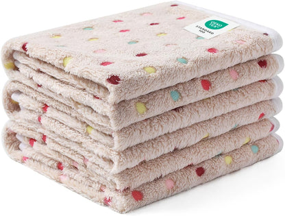 1 Pack 3 Blankets Super Soft Cute Dot Pattern Pet Blanket Flannel Throw for Dog Puppy Cat Beige/Brown/Pink Small