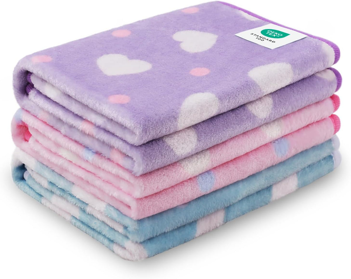 1 Pack 3 Blankets Super Soft Cute Dot Pattern Pet Blanket Flannel Throw for Dog Puppy Cat Beige/Brown/Pink Small