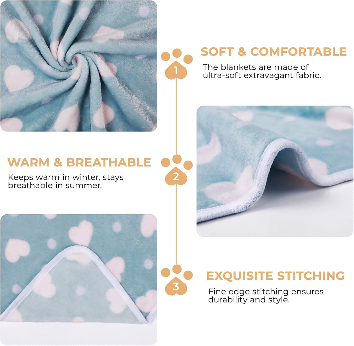 1 Pack 3 Blankets Super Soft Cute Dot Pattern Pet Blanket Flannel Throw for Dog Puppy Cat Beige/Brown/Pink Small
