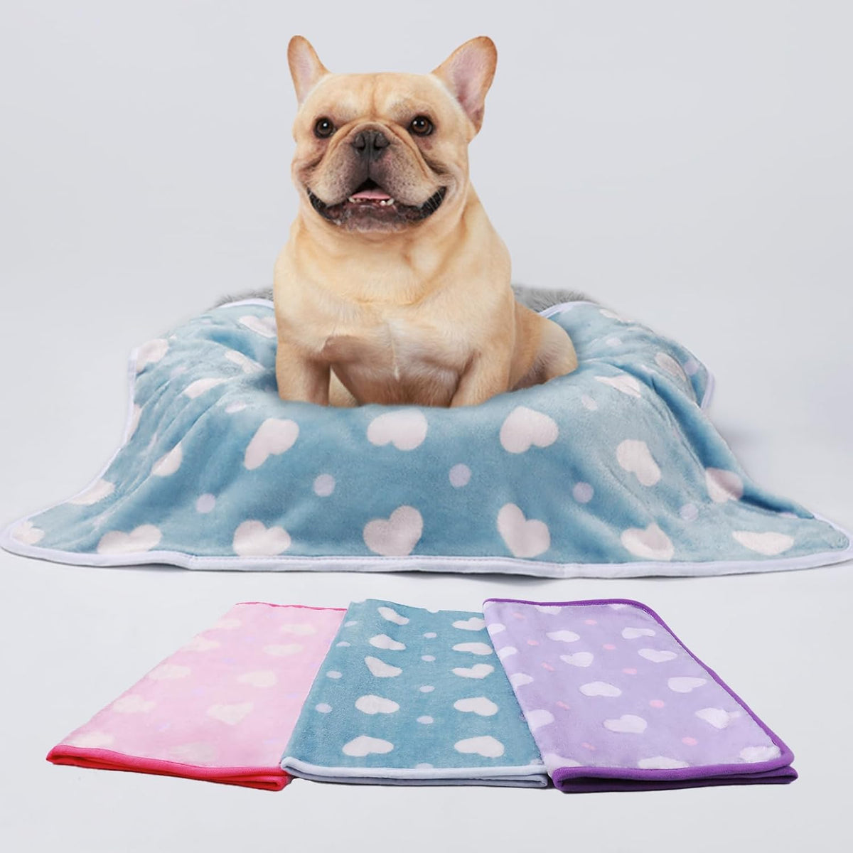 1 Pack 3 Blankets Super Soft Cute Dot Pattern Pet Blanket Flannel Throw for Dog Puppy Cat Beige/Brown/Pink Small