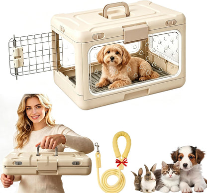 Foldable Hard Cat Carrier, Transparent Pet Crate for Cats & Small Dogs, Collapsible Travel Kennel with Ventilation & Urine Pad Mesh Grid, Portable Travel cage, Essential for pet Travel, Green