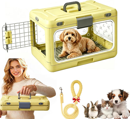Foldable Hard Cat Carrier, Transparent Pet Crate for Cats & Small Dogs, Collapsible Travel Kennel with Ventilation & Urine Pad Mesh Grid, Portable Travel cage, Essential for pet Travel, Green