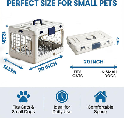 Foldable Hard Cat Carrier, Transparent Pet Crate for Cats & Small Dogs, Collapsible Travel Kennel with Ventilation & Urine Pad Mesh Grid, Portable Travel cage, Essential for pet Travel, Green