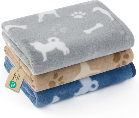 Dog Blanket for Small Dogs Puppy, Flannel Fleece, 3-Pack 23x16