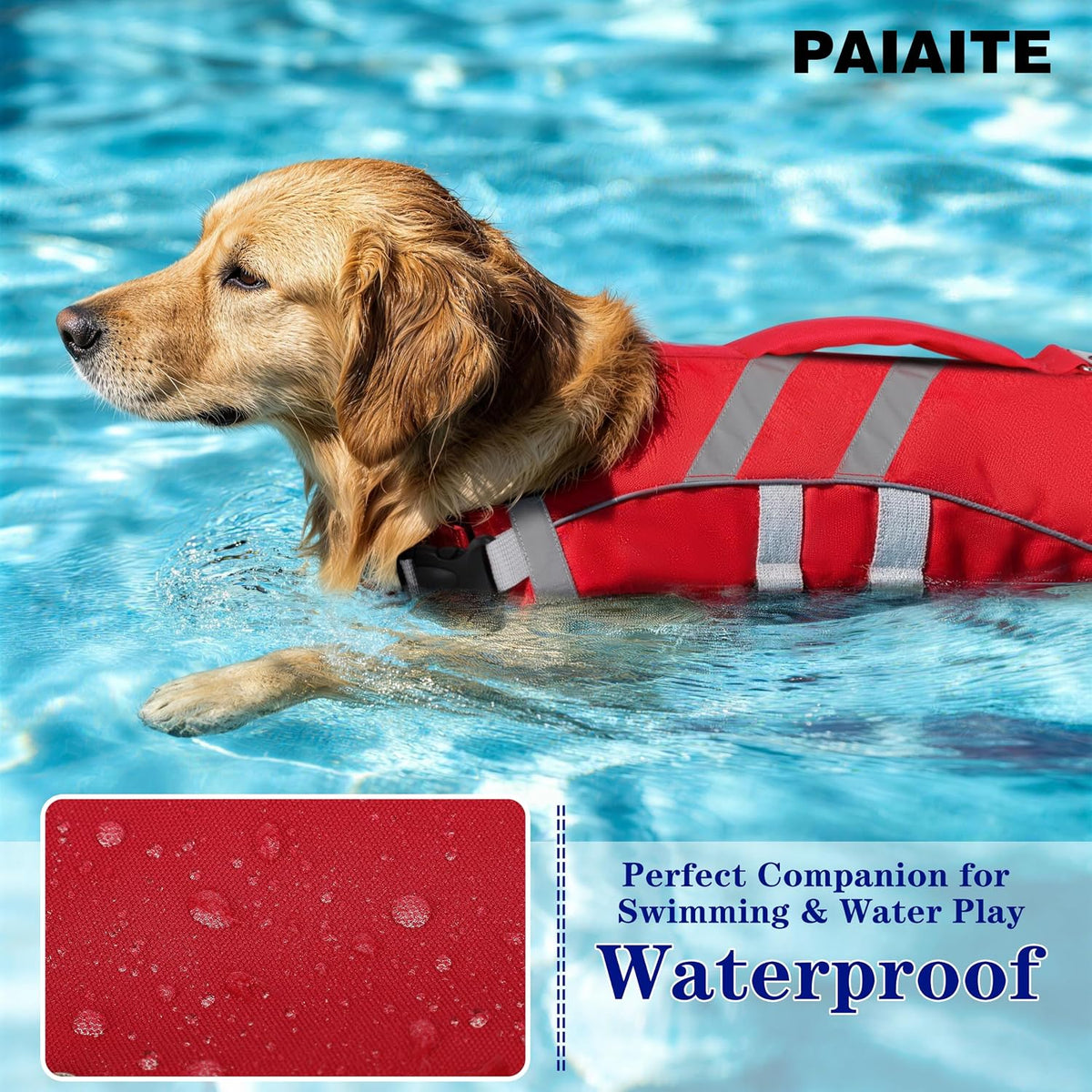 Dog Life Jacket: Ripstop High Buoyancy Swimsuit with Reflective Stripes & Rescue Handle - Adjustable Preserver with Leash Hook for Swimming, Boating & Lake Activities for Dogs Red S