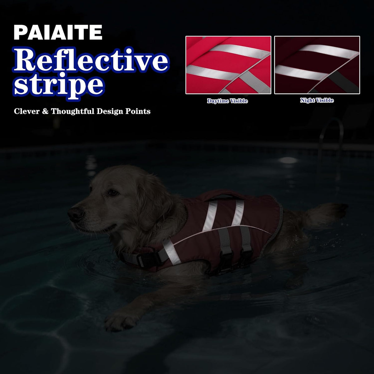 Dog Life Jacket: Ripstop High Buoyancy Swimsuit with Reflective Stripes & Rescue Handle - Adjustable Preserver with Leash Hook for Swimming, Boating & Lake Activities for Dogs Red S