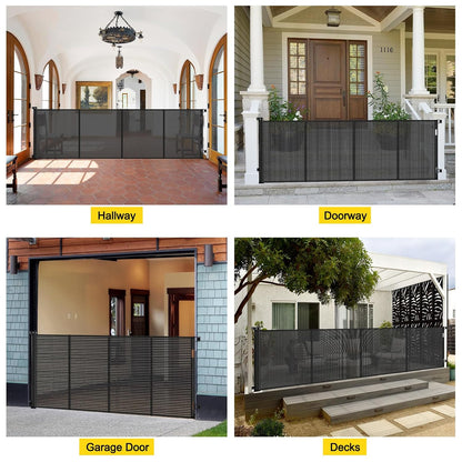 Reinforced 42” Extra Tall Retractable Baby Gates with Rods, Extends up to 60” Wide, Tall Retractable Dog Gate for Doorways Prevent Crawling Through Mesh Pet Gate Indoor Outdoor, Black