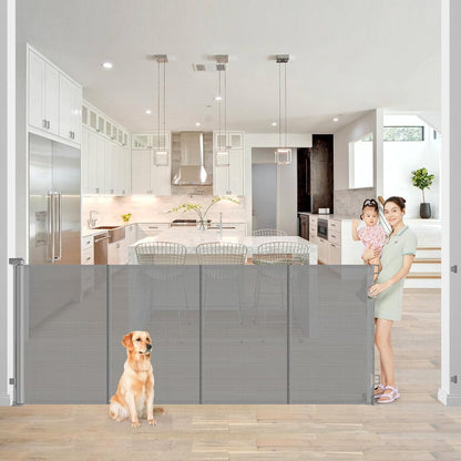 Reinforced 42” Extra Tall Retractable Baby Gates with Rods, Extends up to 60” Wide, Tall Retractable Dog Gate for Doorways Prevent Crawling Through Mesh Pet Gate Indoor Outdoor, Black
