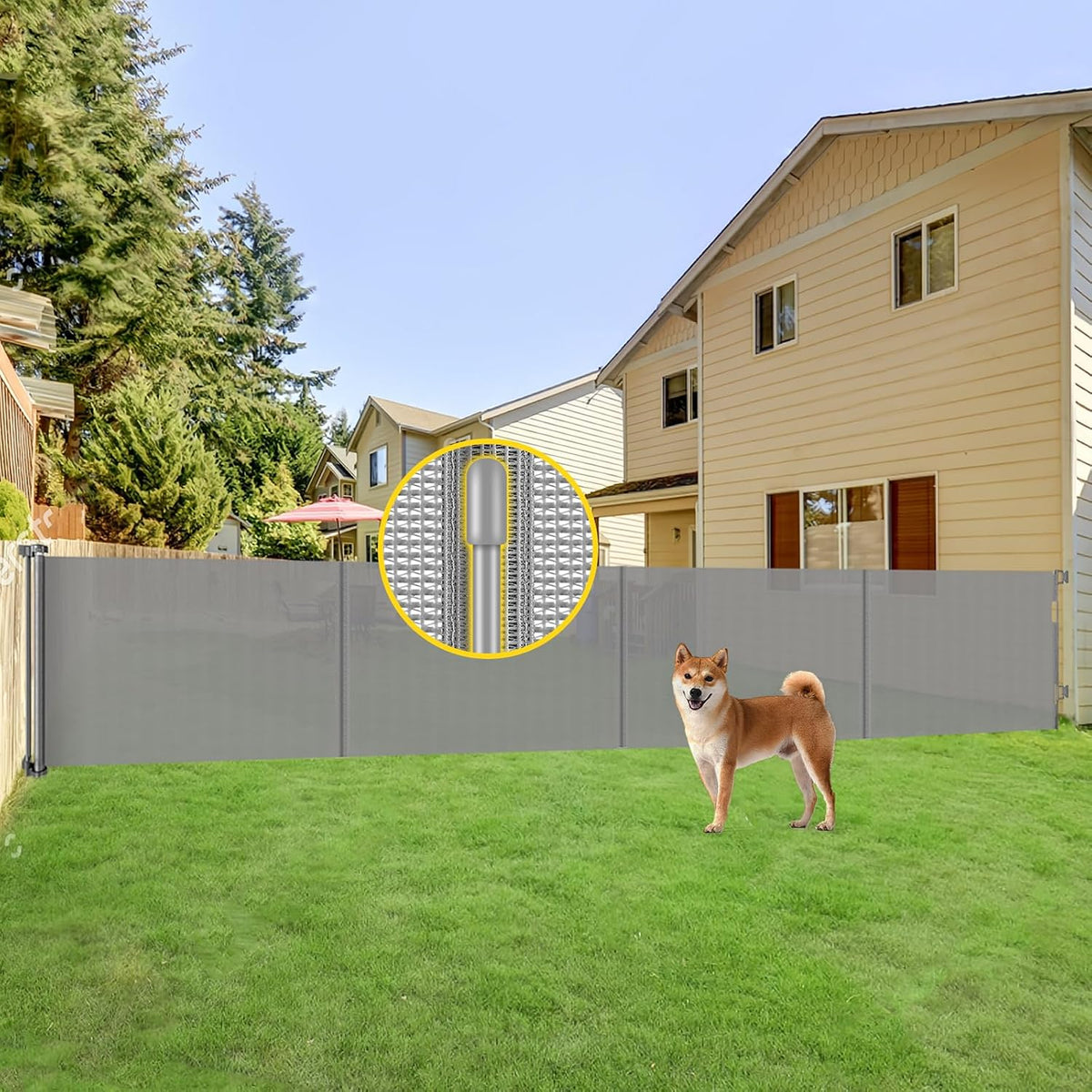 Reinforced 42” Extra Tall Retractable Baby Gates with Rods, Extends up to 60” Wide, Tall Retractable Dog Gate for Doorways Prevent Crawling Through Mesh Pet Gate Indoor Outdoor, Black