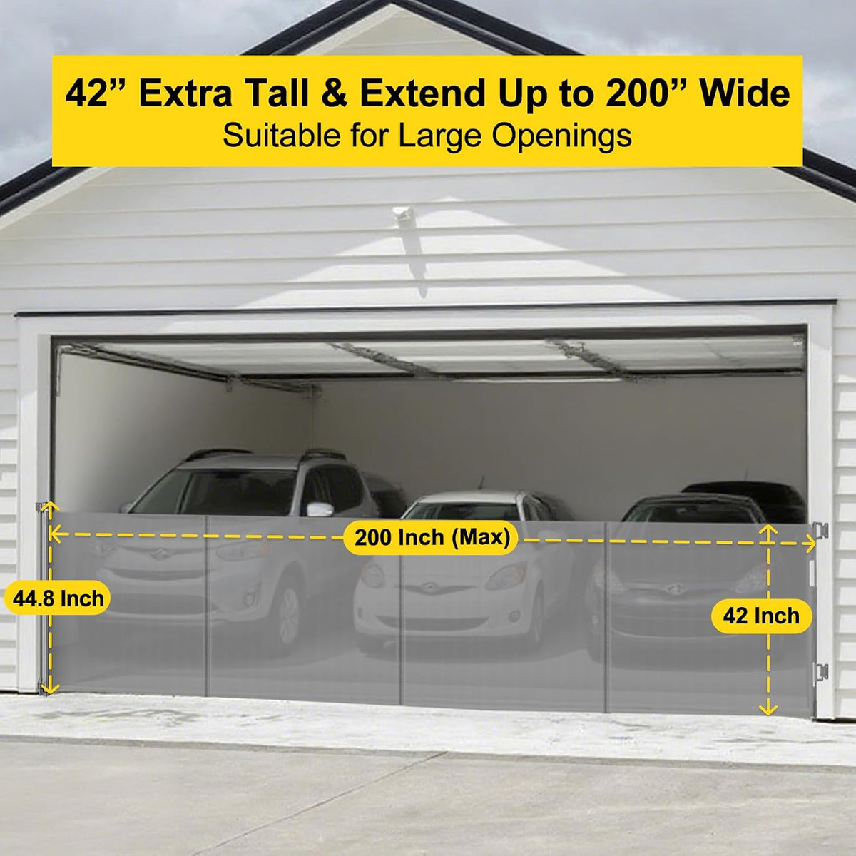 Reinforced 42” Extra Tall Retractable Baby Gates with Rods, Extends up to 60” Wide, Tall Retractable Dog Gate for Doorways Prevent Crawling Through Mesh Pet Gate Indoor Outdoor, Black