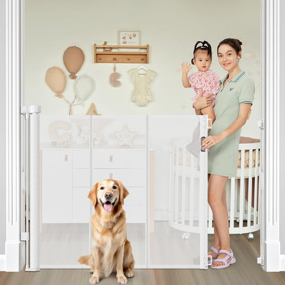 Reinforced 42” Extra Tall Retractable Baby Gates with Rods, Extends up to 60” Wide, Tall Retractable Dog Gate for Doorways Prevent Crawling Through Mesh Pet Gate Indoor Outdoor, Black