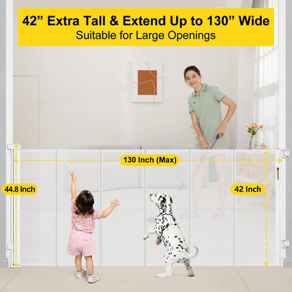 Reinforced 42” Extra Tall Retractable Baby Gates with Rods, Extends up to 60” Wide, Tall Retractable Dog Gate for Doorways Prevent Crawling Through Mesh Pet Gate Indoor Outdoor, Black