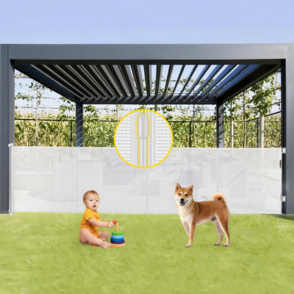 Reinforced 42” Extra Tall Retractable Baby Gates with Rods, Extends up to 60” Wide, Tall Retractable Dog Gate for Doorways Prevent Crawling Through Mesh Pet Gate Indoor Outdoor, Black