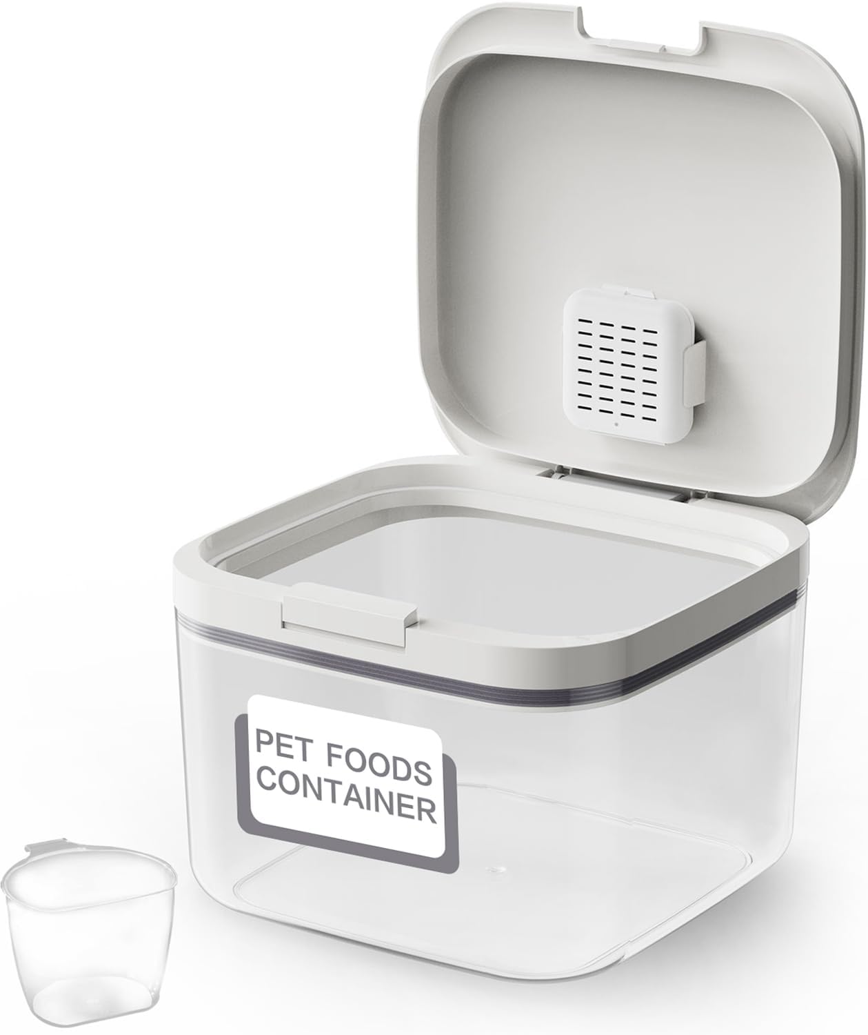 LivLab Mker Pet Food Storage Container 5 lbs Airtight Dog/Cat Food Container with Measuring Cup, BPA Free, Rice & Flour Storage Container for Dog Treats and Cat Food (3 lbs), White
