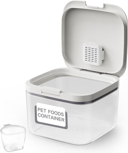 LivLab Mker Pet Food Storage Container 5 lbs Airtight Dog/Cat Food Container with Measuring Cup, BPA Free, Rice & Flour Storage Container for Dog Treats and Cat Food (3 lbs), White