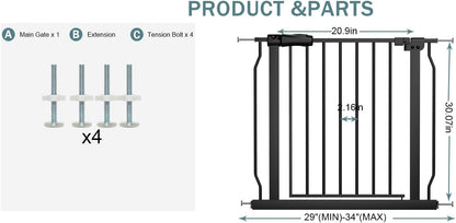 Extra Wide Baby Gate Tension Indoor Safety Gates Black Metal Large Pressure Mounted Pet Gate Walk Through Long Safety Dog Gate for The House Doorways Stairs (62.2"-66.93"/158-170CM, Black)