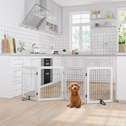 Freestanding Dog Gates Indoor, 3-Panel Pet Gates with 2 Metal Stands and 360° Hinge, 24" H Foldable Dog Gate for Stairs, Doorway, Kitchen, Expands Up to 55" Fully Assembled - Black Walnut