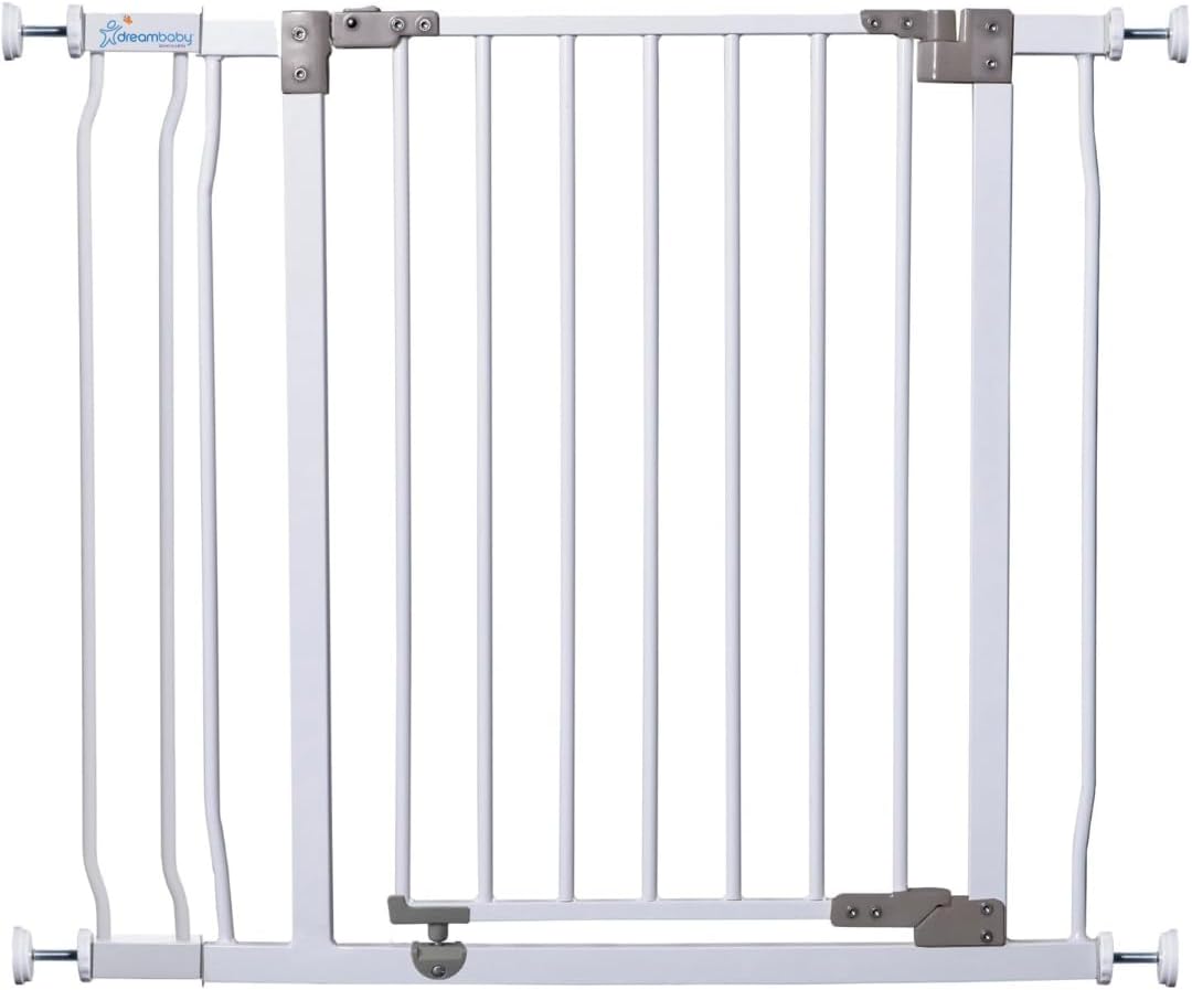 Dreambaby Liberty Walk Thru Baby Safety Gate Set - with 3.5inch Extension Panel - Fits 29.5-36.5inch Openings - Pressure Mounted Security Gates - White