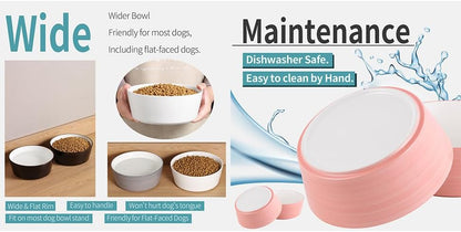 Black Elevated/Raised Dog Bowl Ceramic with Wood Stand for Medium Large Breed,Dog Food Water Dish Heavy Weighted,8 in Non Slip Modern Cute Porcelain Pet Bowl Extra Large