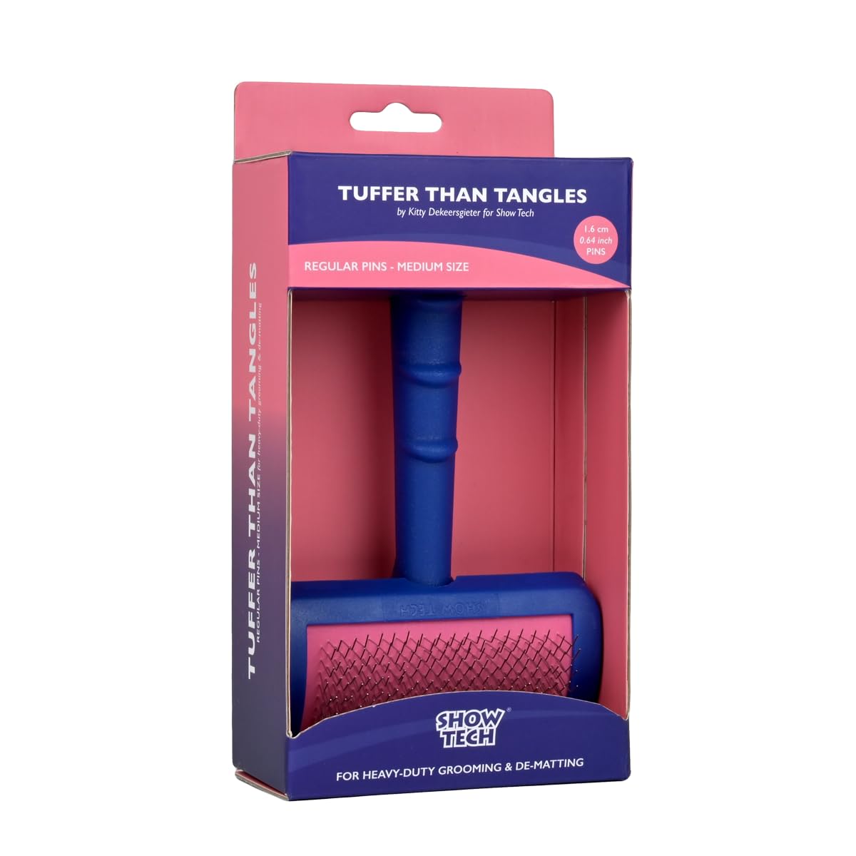 Show Tech Tuffer Than Tangles Slicker Brush for Dog Grooming with Long, Soft Pins, Medium Size, Perfect for Doodle Breeds, Angled Pins for Dematting, Remove Undercoat, Comfort Grip Handle
