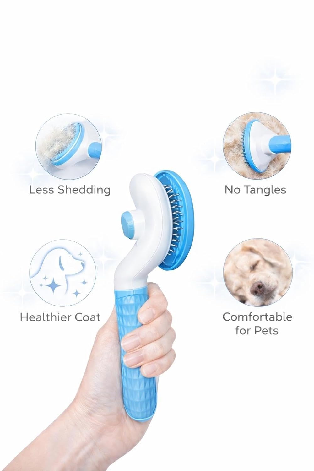 Self Cleaning Slicker Brush for Dogs & Cats – Deshedding Grooming Tool with One Click Hair Removal – Gentle for Sensitive Skin