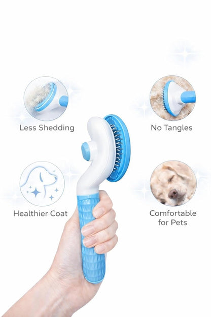 Self Cleaning Slicker Brush for Dogs & Cats – Deshedding Grooming Tool with One Click Hair Removal – Gentle for Sensitive Skin