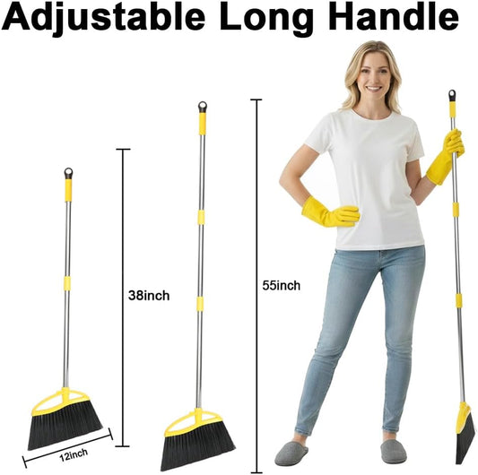 Gloffer Soft Bristles Broom for Indoor Sweeping, Household Cleaning Angle Broom with 55inch Long Handle for Home Office Hardwood Tile Floors Kitchen