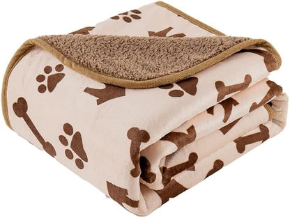 Waterproof Dog Blankets Pet Blanket 50"x60", Soft Fluffy Sofa Car Bed Protector, Reversible Sherpa Fleece Dog Blanket for Large Dogs (Dark Grey-Paws)