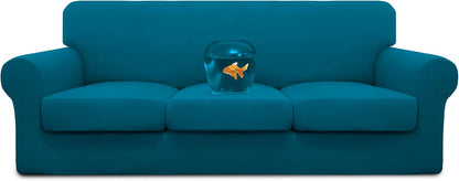 Easy-Going 100% Dual Waterproof 4 Pieces Stretch Soft Couch Cover for Dogs, Sofa Slipcover for 3 Separate Cushion Couch Leakproof Furniture Protector for Kids, Pets Dark Gray