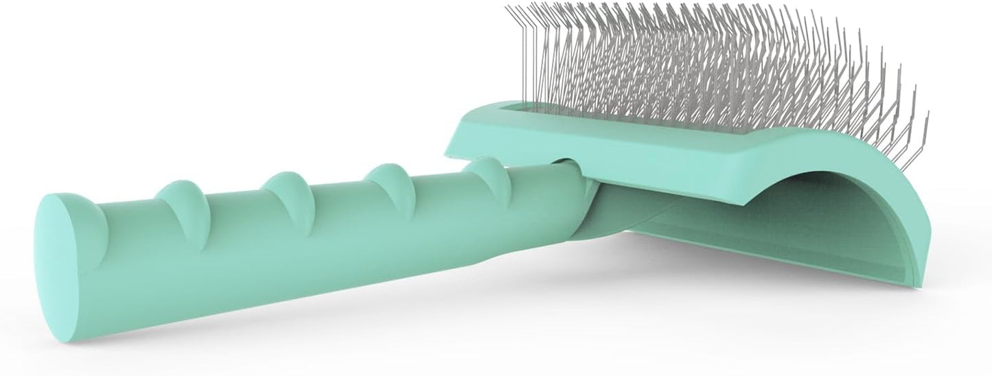 Slicker Brush for Poodles and Goldendoodles - Curved Brush for Thick, Fluffy, Shedding Fur on Dogs and Cats - Soft, Gentle Pins for Grooming (Blue)