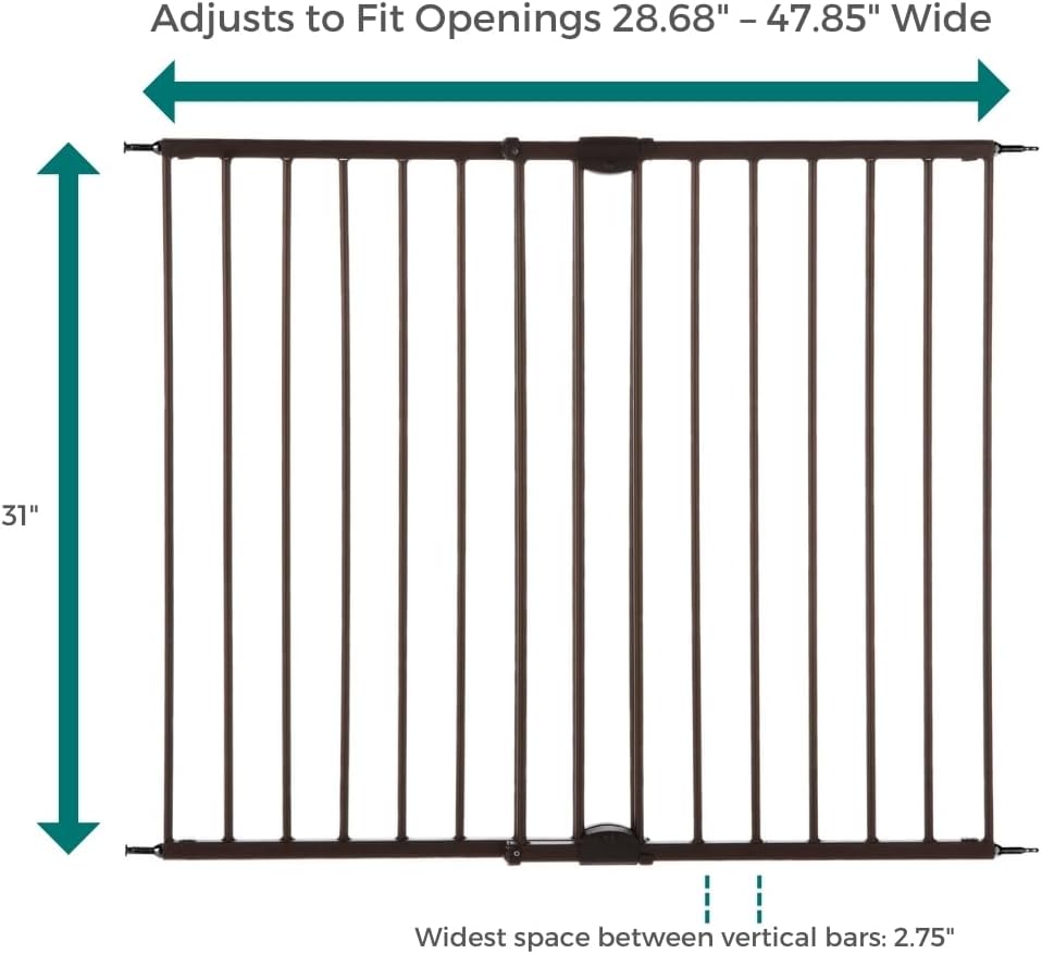 MyPet Windsor Walk Thru Pet Gate: 28.68" - 47.85" Wide Dog Gate. Hardware Mount, Dog Gates for The House, Cat Gate for Doorway. 31" Tall, Matte Bronze