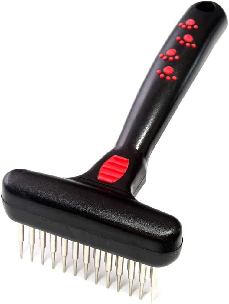 RYAN'S PET SUPPLIES Paw Brothers Magic Spring Undercoat Rake for Dogs, Professional Grade Grooming Tool, Stainless Steel Pins, Removes Tangles and Mats, Comfort Grip, 4.5 in.