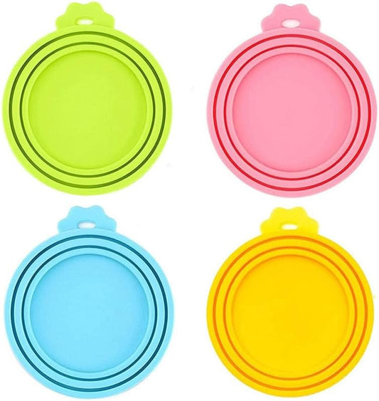 Emptycolor 4 Pack Pet Dog Food Can Lids, Silicone Cat Food Can Covers for Canned Goods, Universal Reusable Lids Tops & Savers Caps for 3 Standard Sizes, BPA Free