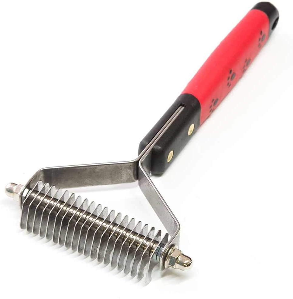 RYAN'S PET SUPPLIES Paw Brothers 13-Blade Coarse Double Wide Dematting Undercoat Rake for Dogs and Cats, Professional Grade, Dog Shedding Brush, Stainless Steel Blades, Rounded Gentle Teeth