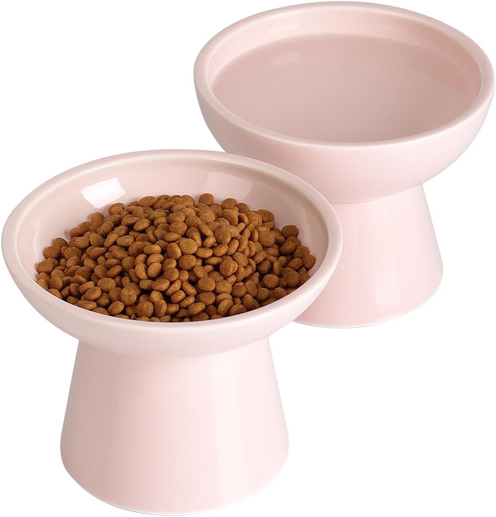 LoeJan Elevated Cat Food and Water Bowls Set, Extra Wide and Raised Ceramic Bowls, Anti-Vomit Whisker-Free Pressure Cat Feeder for Kittens to Adult Cats and Small Dogs (White, Water Bowl)