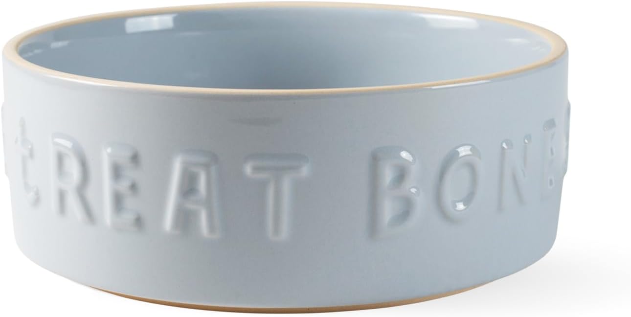Fringe Studio Matte Speckled Green Medium Raised Stoneware Feeder W/Stainless Steel Insert (7" Diameter x 5.5" H, 26 fl.oz.), PetShop Collection (453MD001)