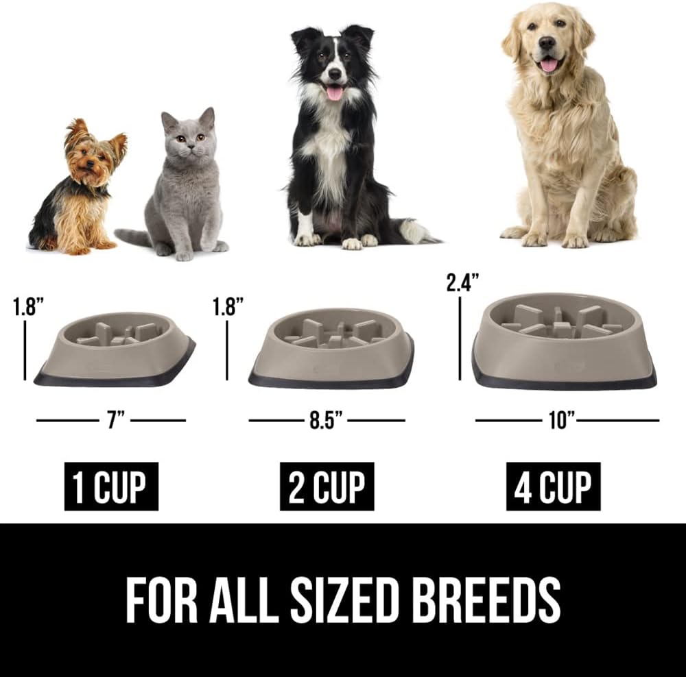 GORILLA GRIP® Patented BPA Free Slow Feeder Dog Bowls, Interactive Puzzle Toy for Dogs and Cats Food Training Enrichment, Keeps Pets Busy and Prevents Puppy Overeating, Small Breeds, 1 Cup, Gray