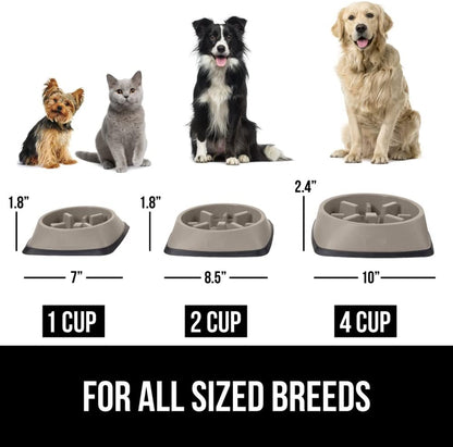 GORILLA GRIP® Patented BPA Free Slow Feeder Dog Bowls, Interactive Puzzle Toy for Dogs and Cats Food Training Enrichment, Keeps Pets Busy and Prevents Puppy Overeating, Small Breeds, 1 Cup, Gray