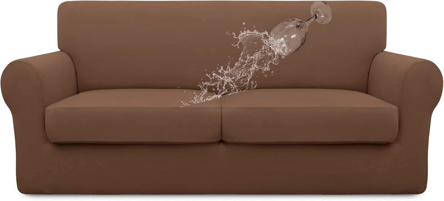 Easy-Going 100% Dual Waterproof 4 Pieces Stretch Soft Couch Cover for Dogs, Sofa Slipcover for 3 Separate Cushion Couch Leakproof Furniture Protector for Kids, Pets Dark Gray