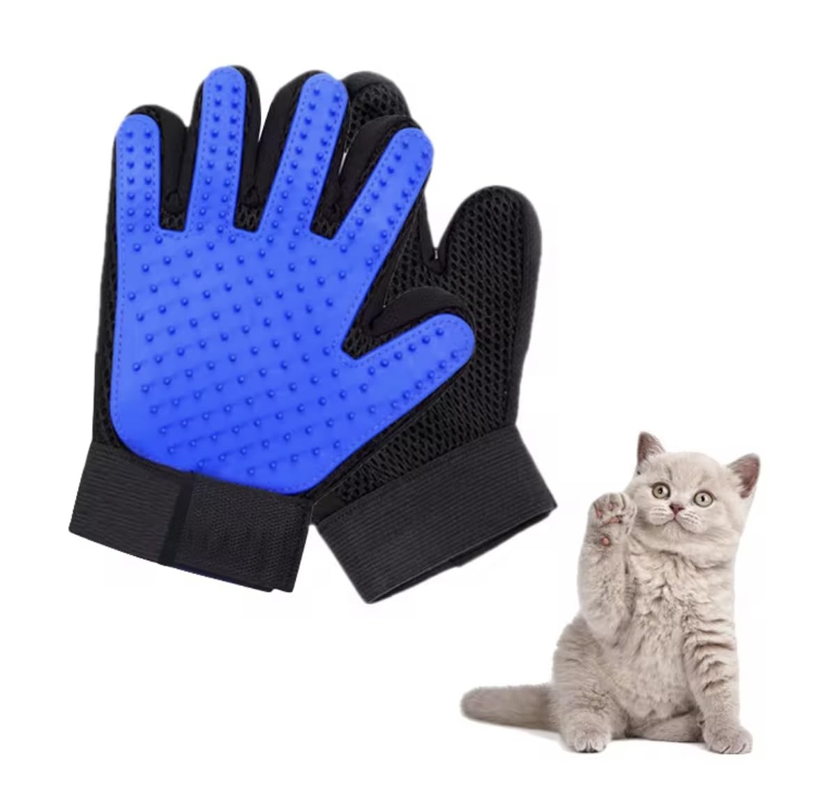 Limpet Grooming Glove- Hair remover gloves- Gentle shedding brushes for dogs, cats & horses (1 pair) (Blue)