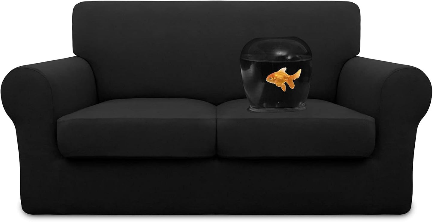 Easy-Going 100% Dual Waterproof 4 Pieces Stretch Soft Couch Cover for Dogs, Sofa Slipcover for 3 Separate Cushion Couch Leakproof Furniture Protector for Kids, Pets Dark Gray