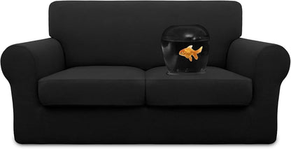Easy-Going 100% Dual Waterproof 4 Pieces Stretch Soft Couch Cover for Dogs, Sofa Slipcover for 3 Separate Cushion Couch Leakproof Furniture Protector for Kids, Pets Dark Gray